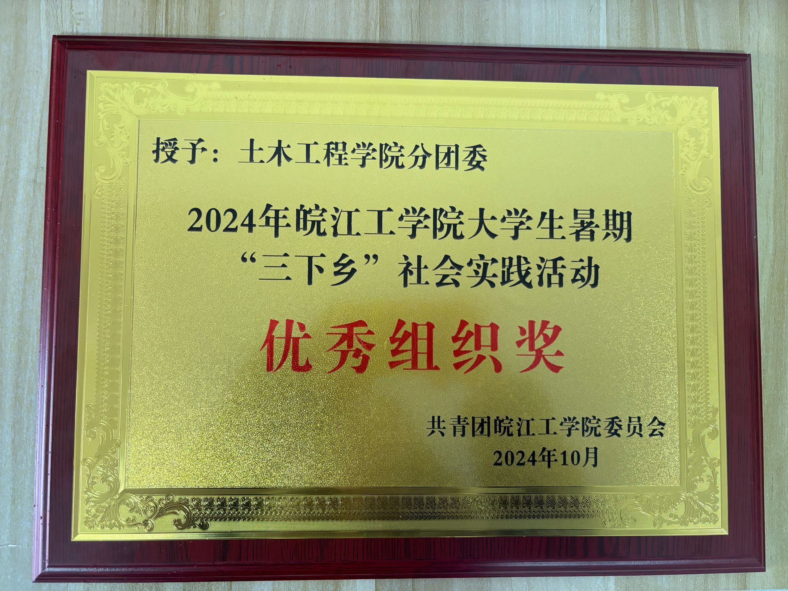 <strong>土木工程学院分团委荣获2024年beat365正版唯一官网大学生暑期“三下乡”优秀组织奖</strong>